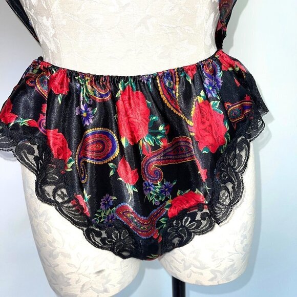 Delicates Panties Camisole Set Womens Medium M Vintage High Cut Paisley Rose - Picture 9 of 13